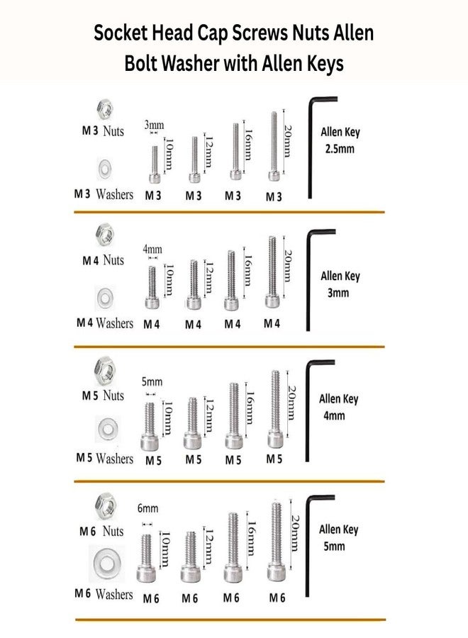 Generasis - SS304 | M3, M4, M5, M6 | Nut & Bolt Sets | 4 - Sizes | Stainless Steel Socket Head Cap Screws, Nuts, Washers & Allen Keys Assortment Kit - Storage Box for DIY, Home Use (Pack of 268) - Image 2